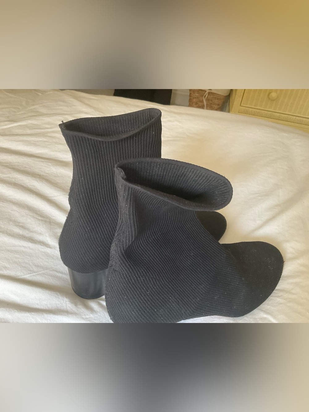 Vince Black Ribbed Knit Ankle Booties